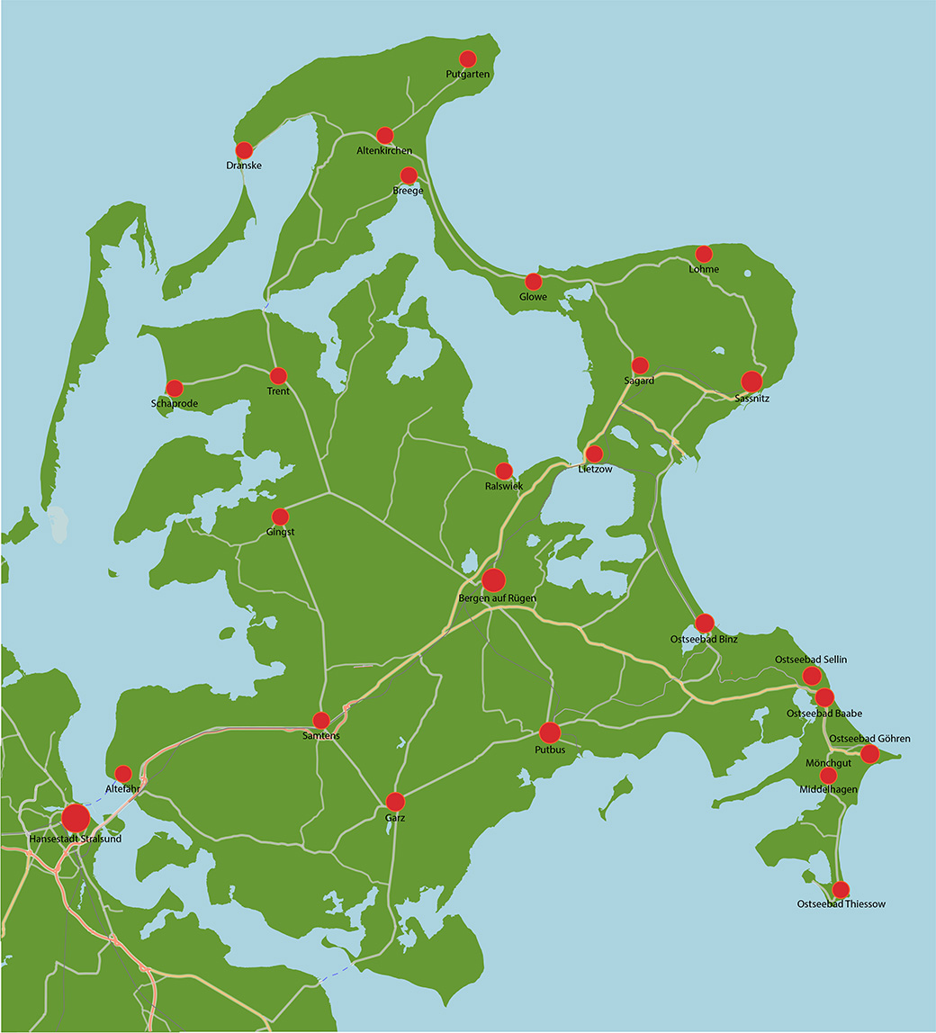 Rügenkarte mit Orten